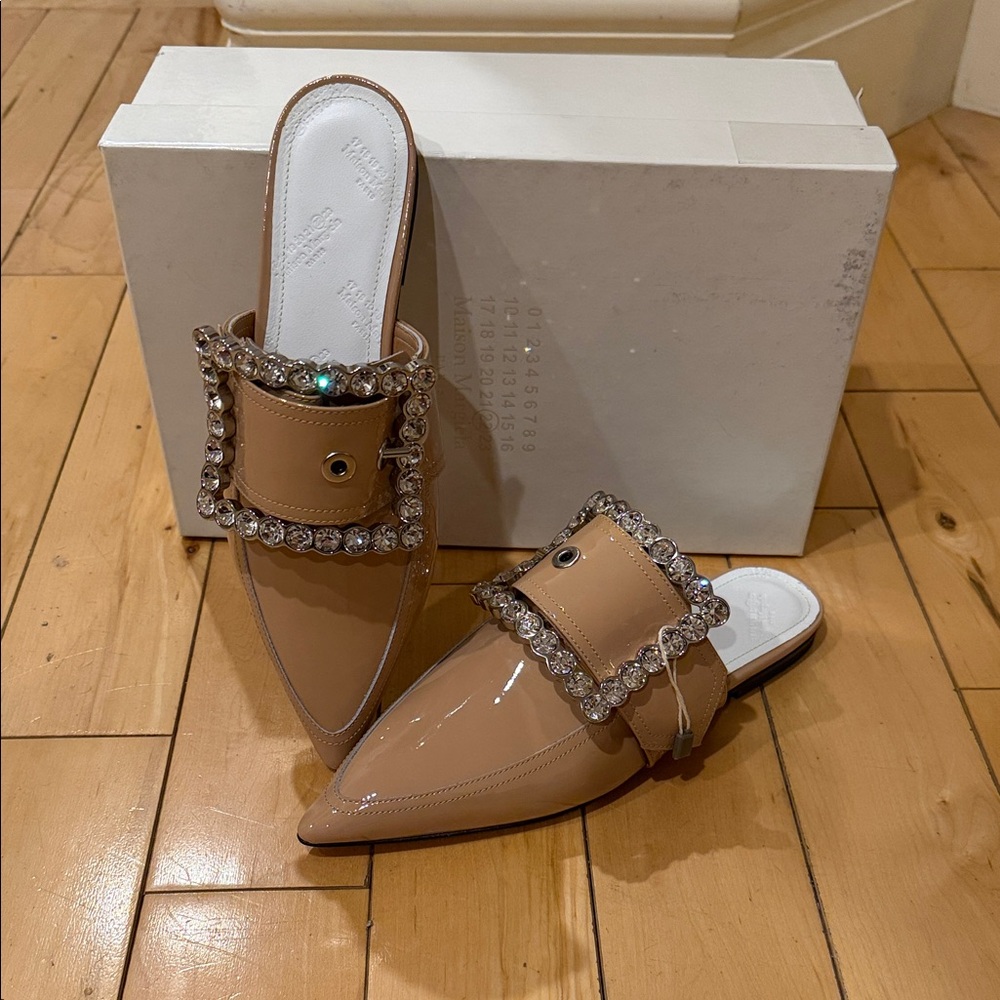 Maison Martin Margiela Beige Crystal-Trimmed Mules